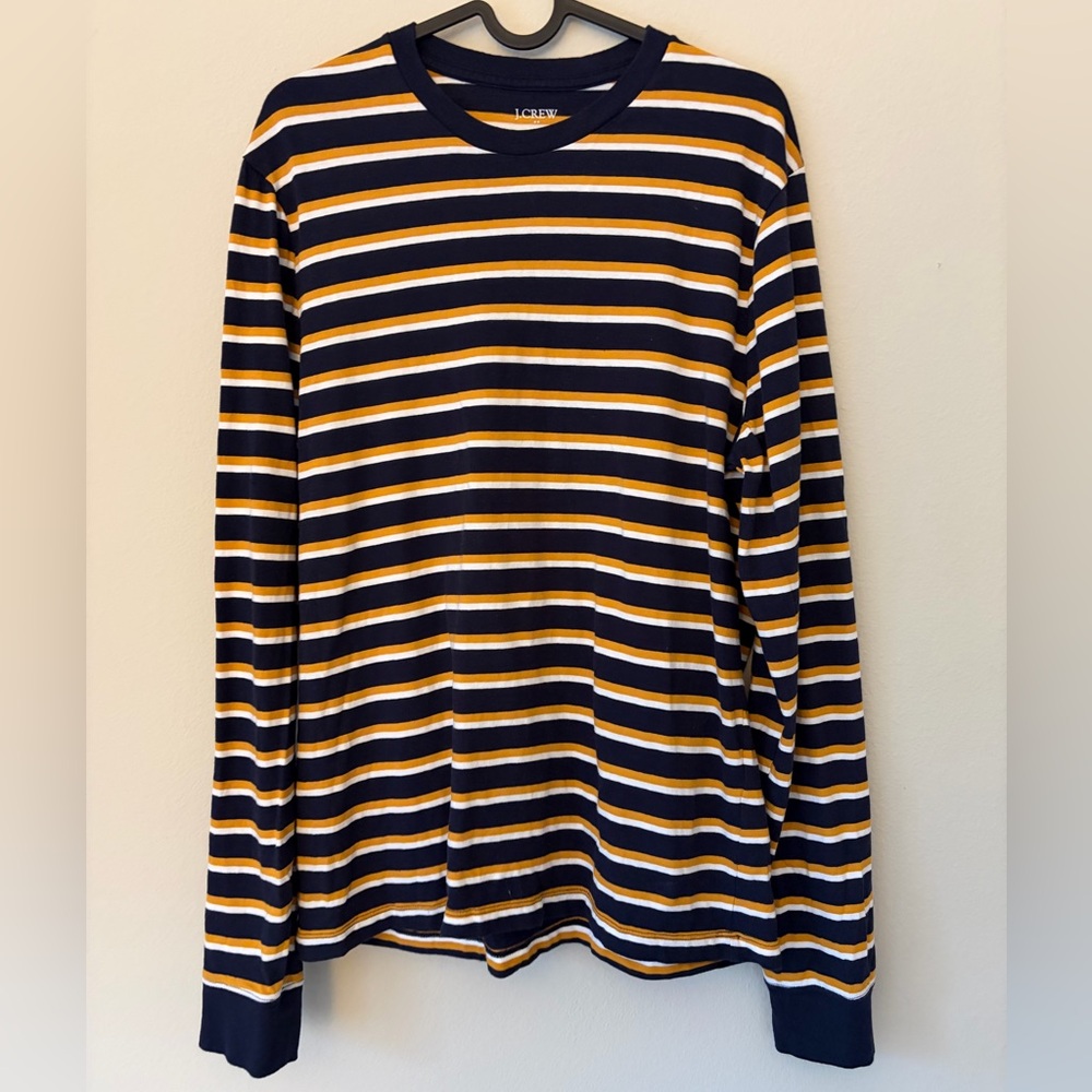 Jcrew Long-Sleve T-Shirt, Stripped in Dark Blue, White, and Gold